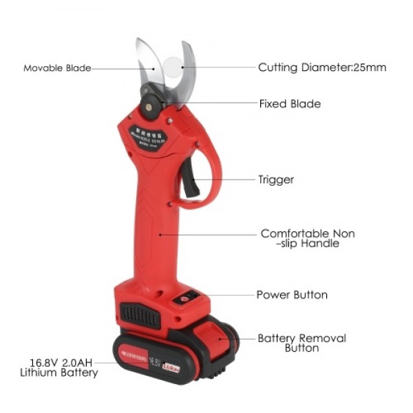 16.8V Professional Cordless Electric Pruning Shears Pruner Garden Branch Trimming and Pruning Cutters with One 2000mAh Rechargea