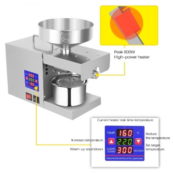 LTP333 610W Intelligent Stainless Steel Household Kitchen Commercial Oil Press Machine