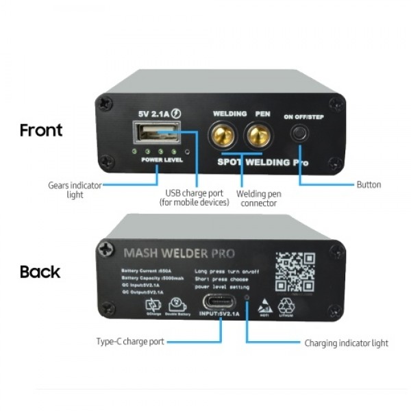 DIY Mini Spot Welder 5 Gears Adjustable Portable Handheld Spot Welding Machine Fast Charge Lithium Battery with Spot Welding Pen