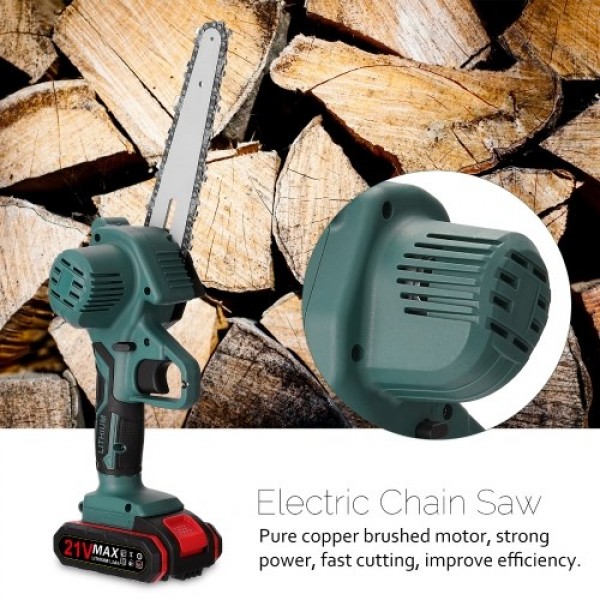 21V Two Battery Portable Mini Electric Pruning Saw Rechargeable Small Wood Spliting Chainsaw One-handed Woodworking Tool for Gar