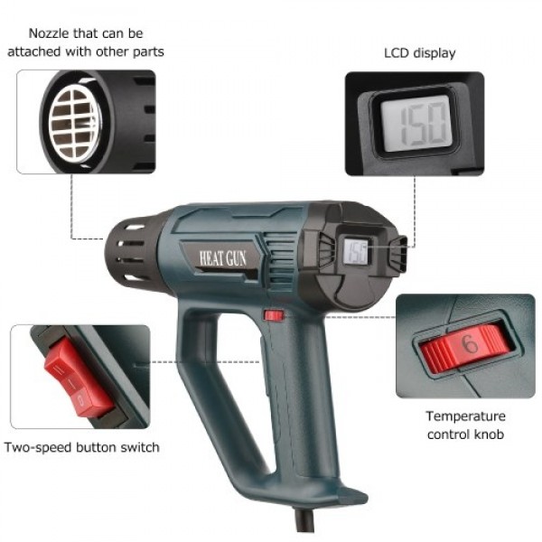Hot Air Blower 2000W High Power Heavy Duty Fast Electronic Digital Display Heat Gun Hot Air Gun Handheld Air Heater Adjustable T