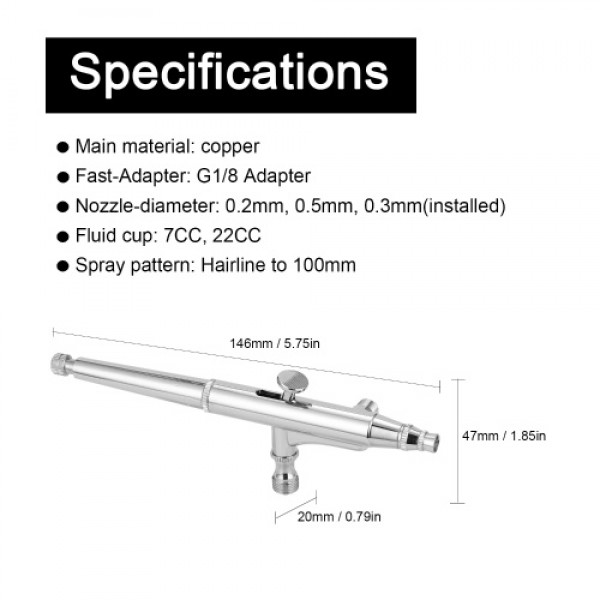 Professional Airbrush Set for Model Making Art Painting with G1/8 Adapter Wrentch 2 Fluid Cups 2Needles 2 Nozzles