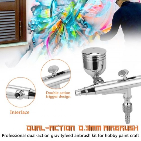 Professional T134 Airbrush Set for Model Making Art Painting with G1/8 Adapter Wrentch Dropper 2 Fluid Cups