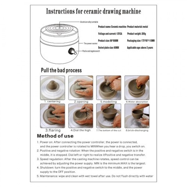 Mini Electric Pottery Wheel Portable Ceramic Machine with 6cm Turntable Clay Sculpting Wheel with Variable Speed and Clockwise/A