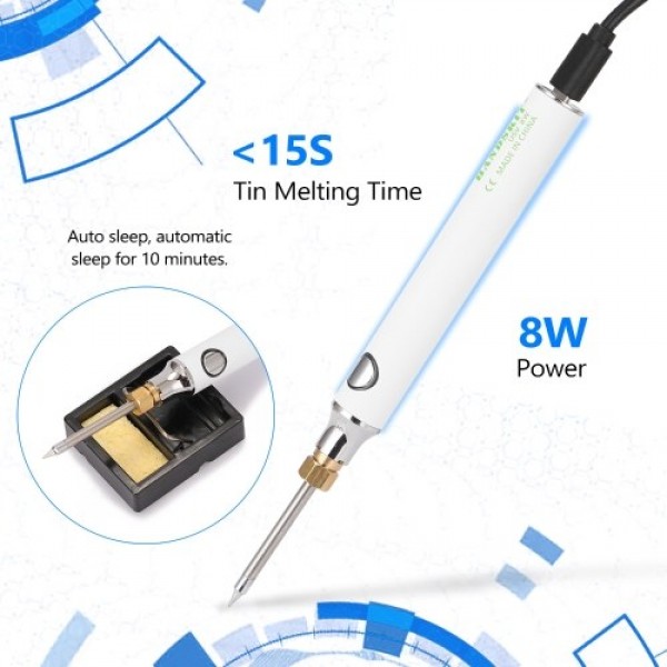 HANDSKIT USB Charging Soldering Iron 5V 8W Adjustable Temperature Electric Soldering Iron Kit with Soldering Stand Soldering Wir