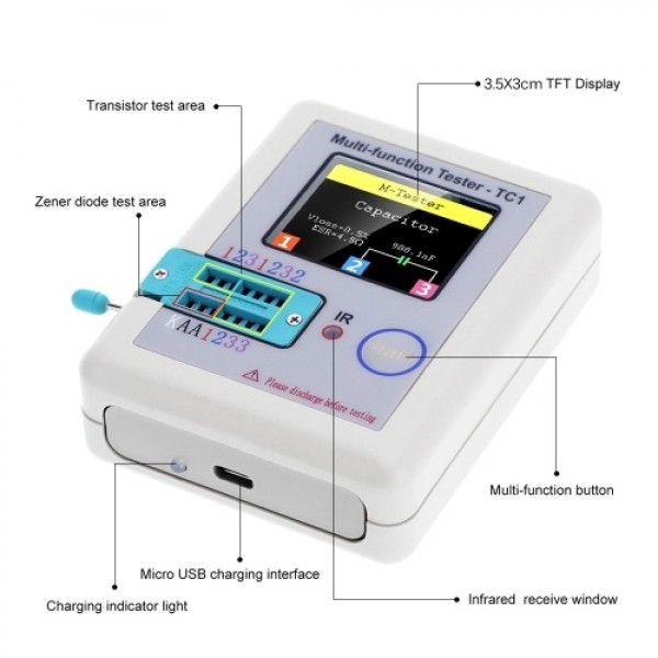 Colorful Display Transistor Tester Multi-functional TFT Backlight Didoe Triode Capacitance Resistor Detector