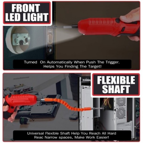 Cordless Screwdriver 47Pcs 3.5Nm Electric Screwdriver Set 3.6V 1800mAh USB Rechargeable Ratchet Wrench Front LED Adjustable 2 Po