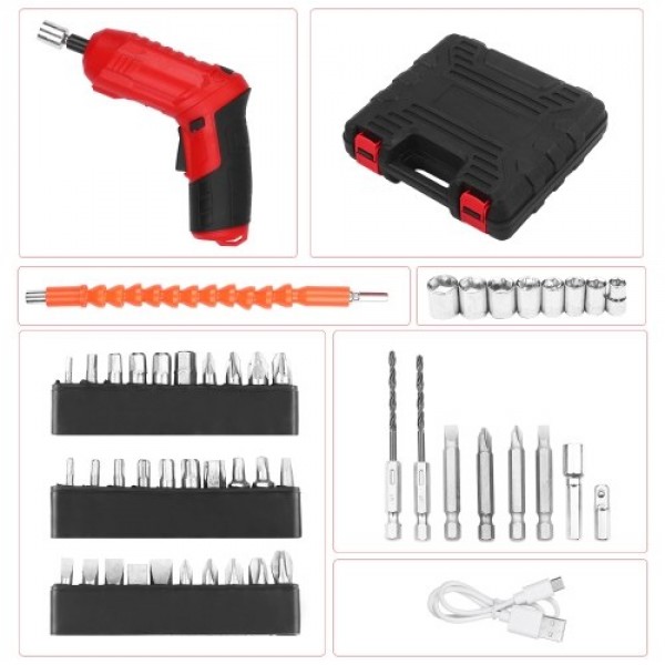 Cordless Screwdriver 47Pcs 3.5Nm Electric Screwdriver Set 3.6V 1800mAh USB Rechargeable Ratchet Wrench Front LED Adjustable 2 Po