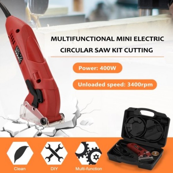 400W Multifunctional Mini Electric Circular Saw Kit Cutting Machine Set DIY Blades Guide Ruler Woodworking Tool