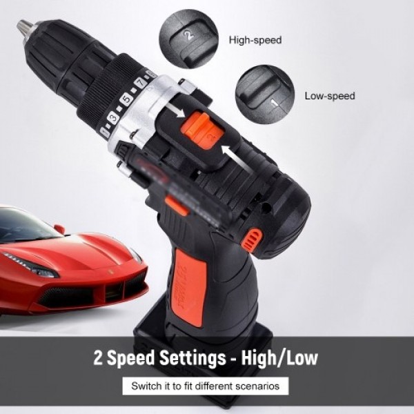 25V Cordless Drill / Driver Kit 1350rpm Variable Speed Polisher Car Buffer Waxer Set Power Screwdriver with Light Rechargeable w