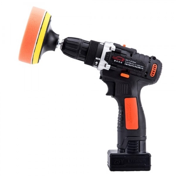 25V Cordless Drill / Driver Kit 1350rpm Variable Speed Polisher Car Buffer Waxer Set Power Screwdriver with Light Rechargeable w