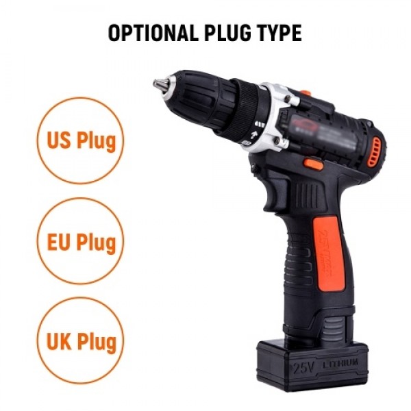 25V Cordless Drill / Driver Kit 1350rpm Variable Speed Polisher Car Buffer Waxer Set Power Screwdriver with Light Rechargeable w