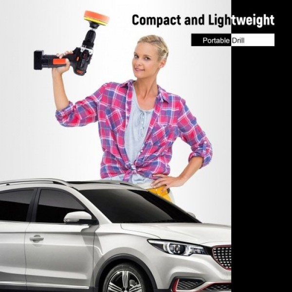 25V Cordless Drill / Driver Kit 1350rpm Variable Speed Polisher Car Buffer Waxer Set Power Screwdriver with Light Rechargeable w