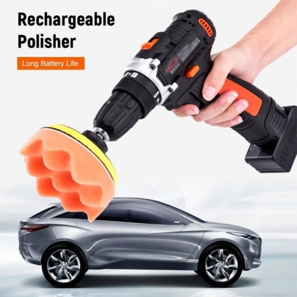 25V Cordless Drill / Driver Kit 1350rpm Variable Speed Polisher Car Buffer Waxer Set Power Screwdriver with Light Rechargeable w
