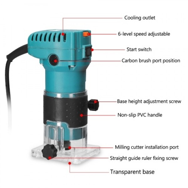 Speed Adjustable Multifunctional Woodworking Electric Trimming Machine Electromechanical Wood Milling Engraving Slotting Machine