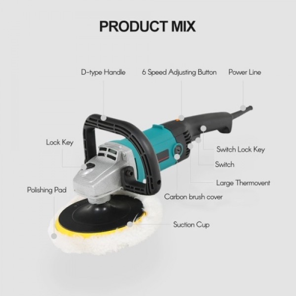 Electric Buffer Polisher 7 Inch for Polishing Sanding Waxing 3600RPM D-Type Handles for Car Polishing and Home Appliance EU