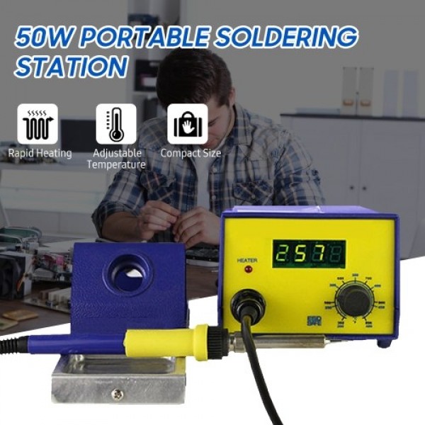 50W LED Digital Soldering Station Kit Mini Electric Soldering Iron Quick Heating 200℃-480℃ (392℉-896℉) for Phone Electronics Rep