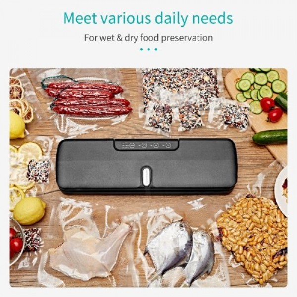 QH-10 Food Saver Vacuum Sealer Machine Bag Sealer with LED Indicator Lights Vacuum Bags Long Seal Design Strong Suction for Dry 