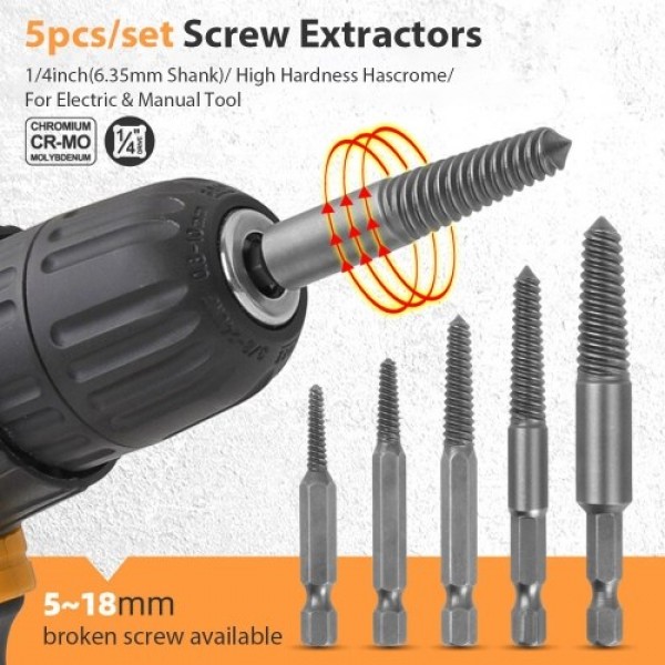 5pcs/set Screw Extractors Broken Screw Extractor K...
