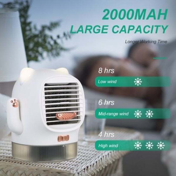 Portable Air Conditioner Fan USB Rechargeable Quiet Desk Fan Evaporative Cooler Fan Humidifier Essential Oil Diffuser with Night