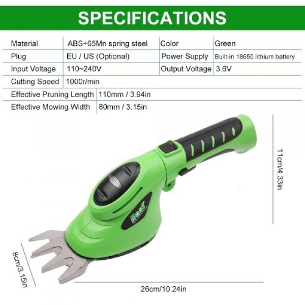 2-in-1 Multifunctional Lawn Mower 3.6V Cordless Hedge Machine Electric Mower Rechargeable Pruner Rotatable Grass Shear Hedge Tri