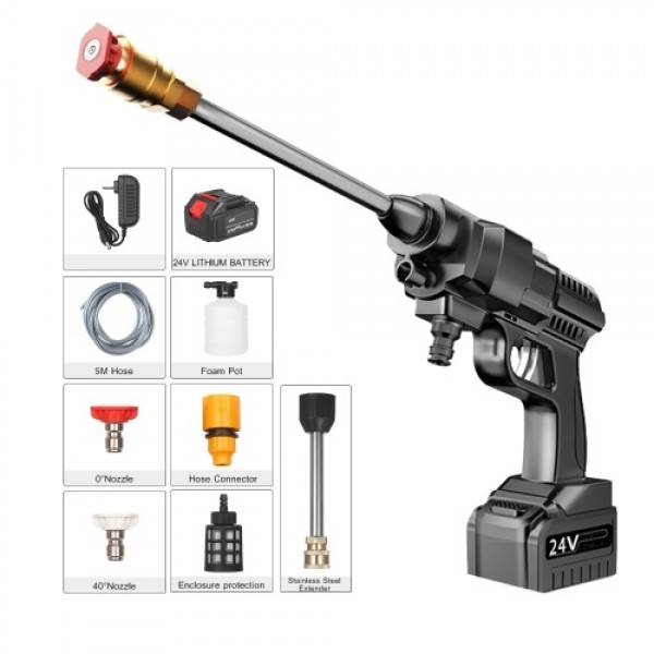 24V Cordless Portable Washer Electric High Pressure Cleaner Machine 200W 30Bar Lithium Battery Handheld Car Cleaning Device With