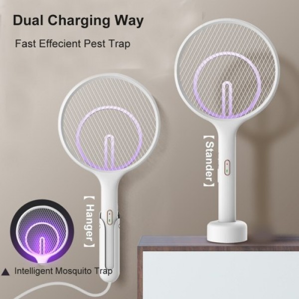 Electric Fly Swatter Rechargeable Bug Zapper Tennis Racket 3 Layer Mesh Handheld Bug Zapper for Indoor and Outdoor Pest Control 