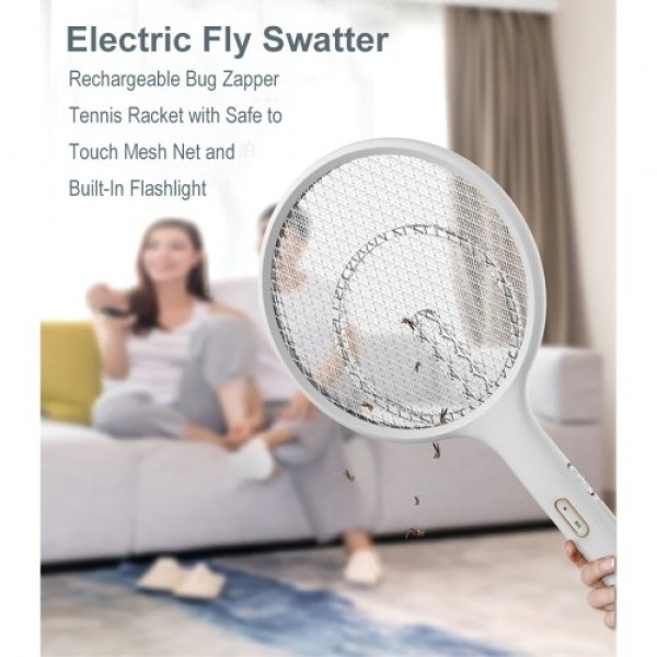 Electric Fly Swatter Rechargeable Bug Zapper Tennis Racket 3 Layer Mesh Handheld Bug Zapper for Indoor and Outdoor Pest Control 