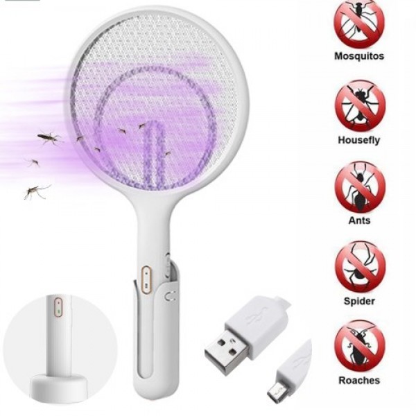 Electric Fly Swatter Rechargeable Bug Zapper Tennis Racket 3 Layer Mesh Handheld Bug Zapper for Indoor and Outdoor Pest Control 