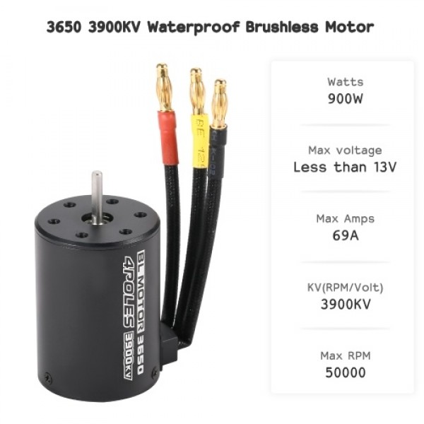 3650 4300KV Waterproof Brushless Motor with 120A Brushless ESC with 5.8V/3A BEC Set for 1/10 RC Car
