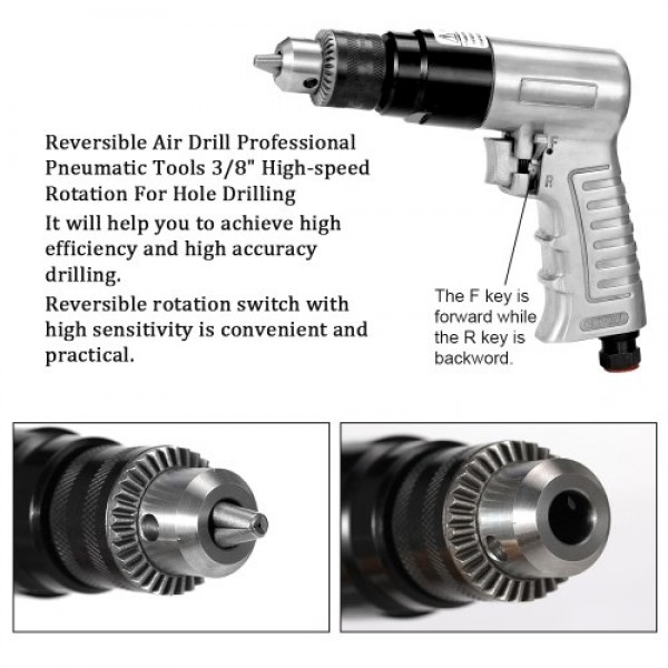 3/8inch Professional Air Drill Rotation Way Reversible Pneumatic Tools for DIY Furniture Machine Production Maintenance