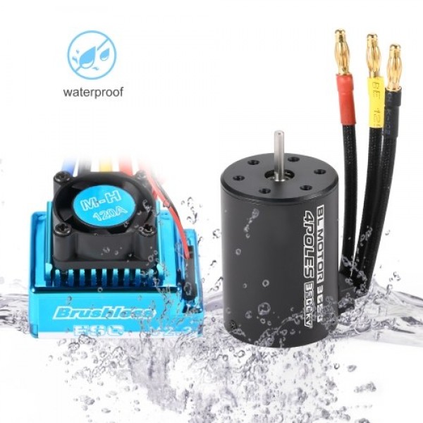 3650 4300KV Waterproof Brushless Motor with 120A Brushless ESC with 5.8V/3A BEC Set for 1/10 RC Car