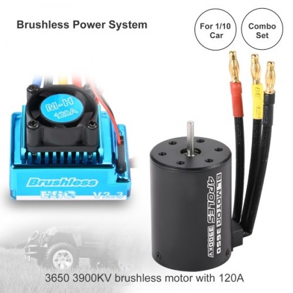 3650 4300KV Waterproof Brushless Motor with 120A Brushless ESC with 5.8V/3A BEC Set for 1/10 RC Car