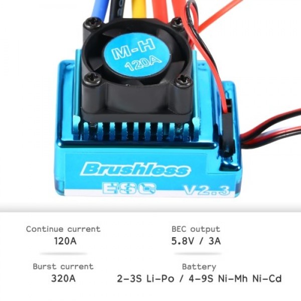 3650 4300KV Waterproof Brushless Motor with 120A Brushless ESC with 5.8V/3A BEC Set for 1/10 RC Car