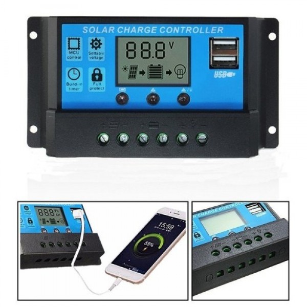 100A Solar Panel Controller Solar Recharger Controller LCD Display Screen Street Lamp System Recharge Controller PWM Recharge Ma