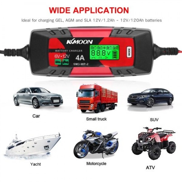 Car Battery Charger Battery Charger &amp; Maintainer 6V/12V 4Amp Intelligent Automatic Battery Charger
