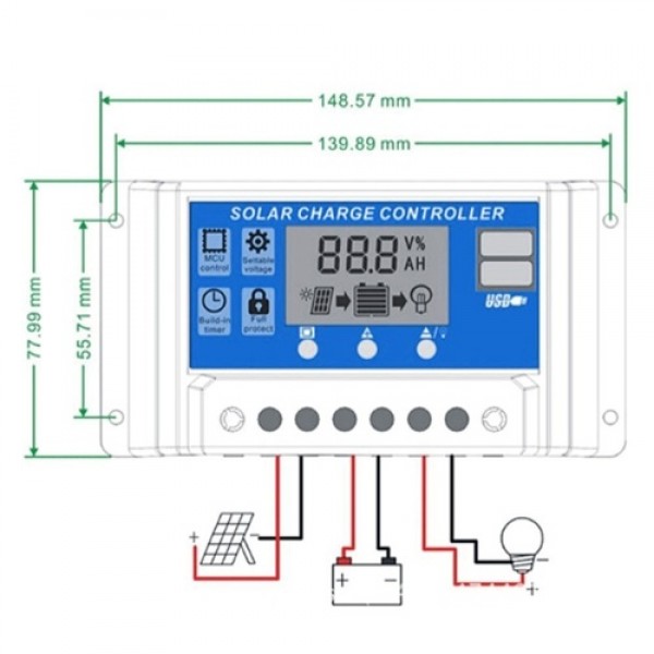100A Solar Panel Controller Solar Recharger Controller LCD Display Screen Street Lamp System Recharge Controller PWM Recharge Ma