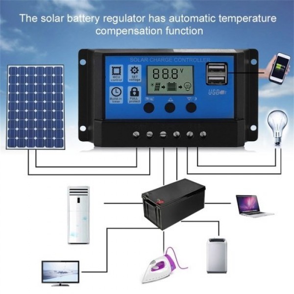 100A Solar Panel Controller Solar Recharger Controller LCD Display Screen Street Lamp System Recharge Controller PWM Recharge Ma