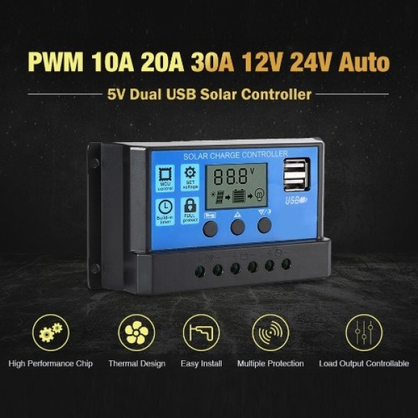 100A Solar Panel Controller Solar Recharger Controller LCD Display Screen Street Lamp System Recharge Controller PWM Recharge Ma