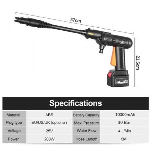 Cordless 200W High Pressure Washer Gun Electric Car Cleaning Tool Portable Handheld Car Cleaning Device Water Pump