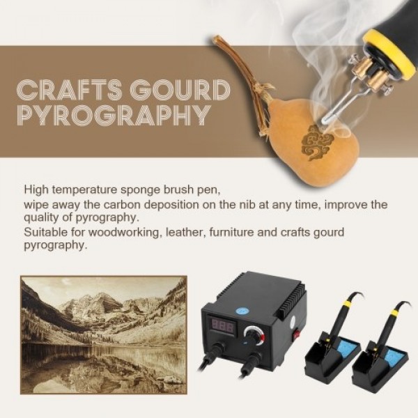 100W Multifunctional Digital Display Electric Gourd Wooden Pyrography Machine with 20pcs Heating Pen Heads