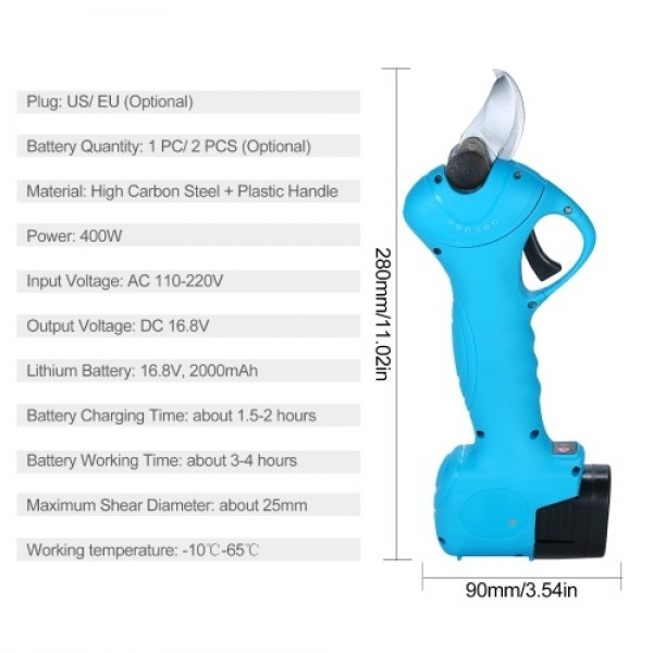 16.8V Professional Cordless Electric Pruning Shears with Carry Case Rechargeable 2Ah Lithium Battery &amp; Charger Powered Tree 