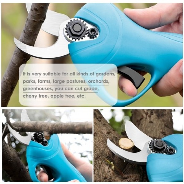 16.8V Professional Cordless Electric Pruning Shears with Carry Case Rechargeable 2Ah Lithium Battery &amp; Charger Powered Tree 