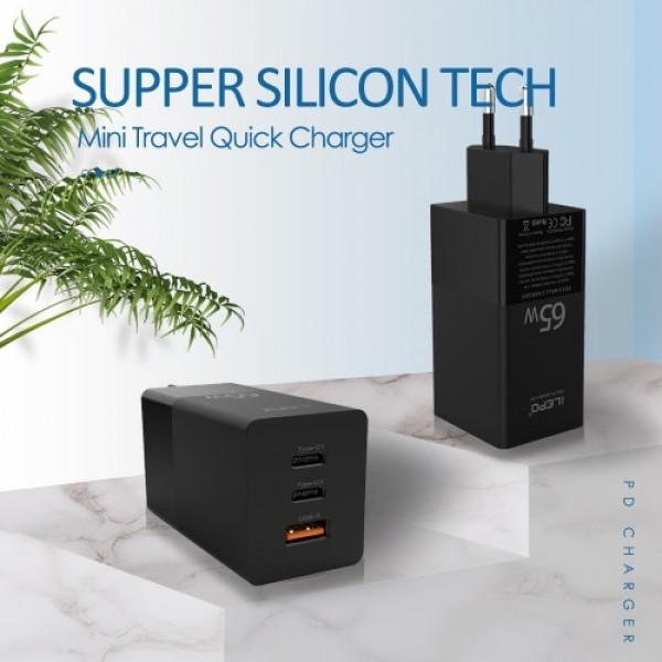 USB C Charger 65W 3-Port PD Charger Type C Fast Charger Adapter Power Delivery USB Wall Charger Compatible with USB C Laptops Sa