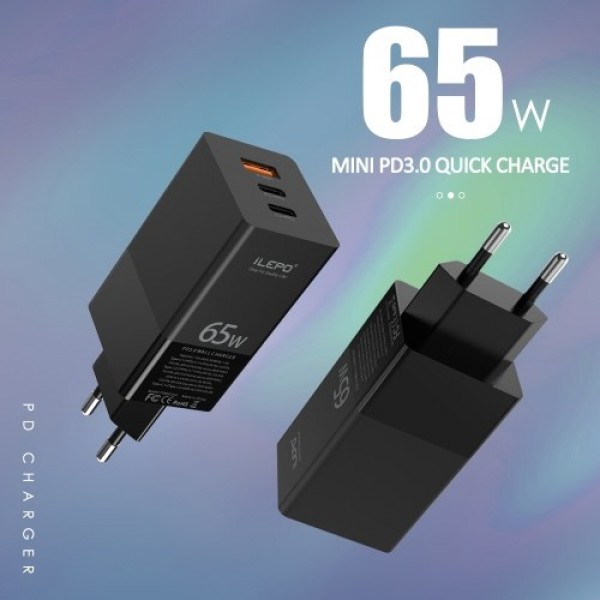 USB C Charger 65W 3-Port PD Charger Type C Fast Charger Adapter Power Delivery USB Wall Charger Compatible with USB C Laptops Sa
