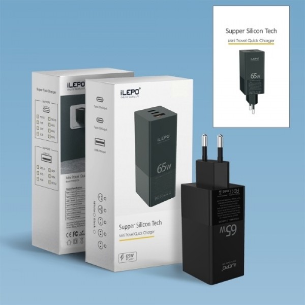 USB C Charger 65W 3-Port PD Charger Type C Fast Charger Adapter Power Delivery USB Wall Charger Compatible with USB C Laptops Sa