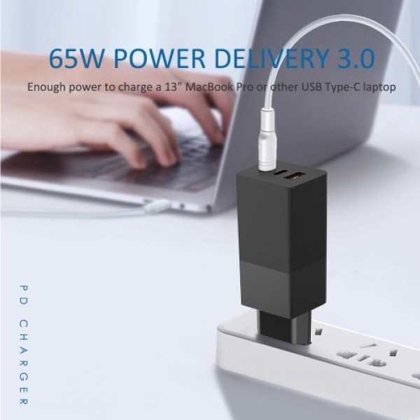 USB C Charger 65W 3-Port PD Charger Type C Fast Charger Adapter Power Delivery USB Wall Charger Compatible with USB C Laptops Sa