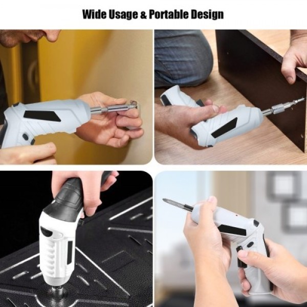 Cordless Screwdriver 1300mAh USB Rechargeable Electric Screwdriver Adjustable 2 Position Drill Screwdriver 6Nm Multifunctional E