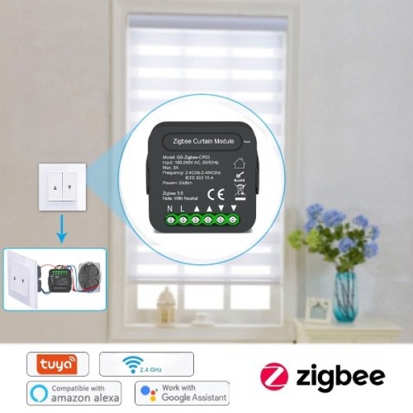 QS-Zigbee-CP03 Tuya ZigBee Intelligent Curtain Swtich Module Home Curtain Modification Module Mobilephone Device Sharing Timing 
