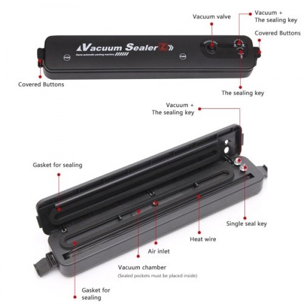 Vacuum Sealer Package Machine Automatic Upgraded Version for Food Preservation Storage Saver with 5PCS Sealing Bags AU Plug